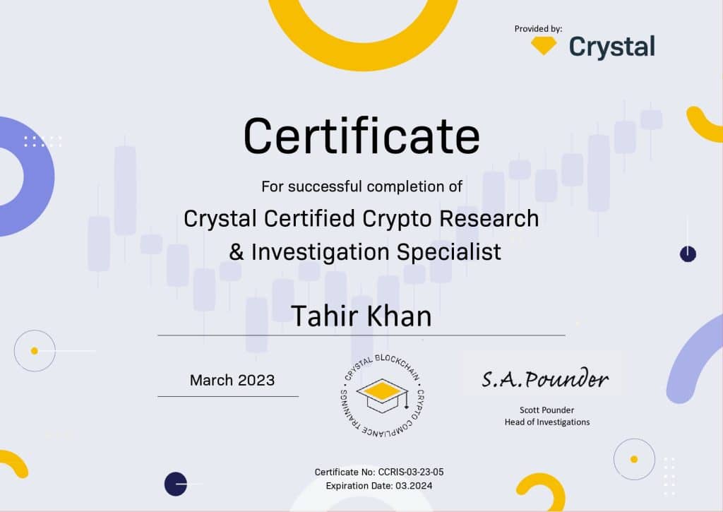 Crystal CCRIS certificate issued to Tahir Khan